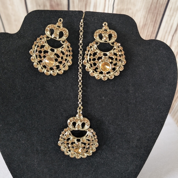 Earrings Maang Tikka Set | Bollyood Wedding Party Fashion Jewelry - Picture 6 of 6